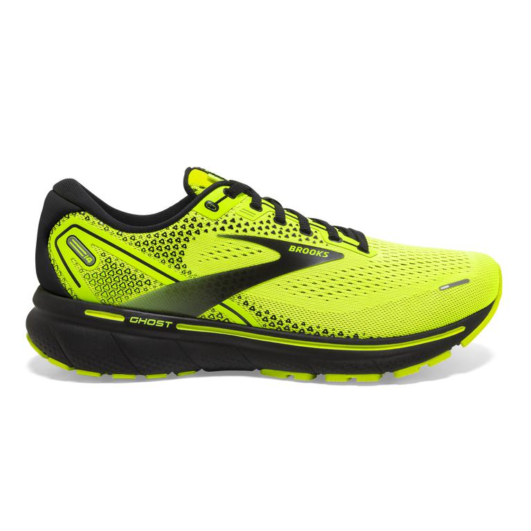 Brooks Ghost 14 Cushioned Road Running Shoes - Men's - Nightlife/Black/GreenYellow (80127-COWS)